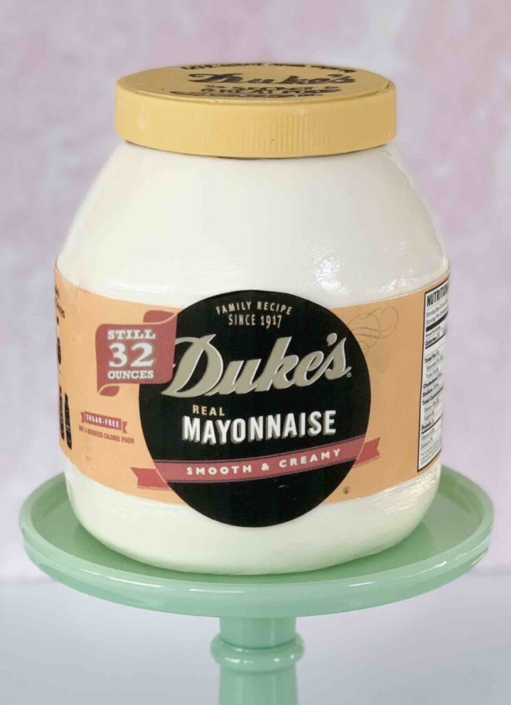 dukes mayonnaise cake in shape of dukes mayonnaise jar